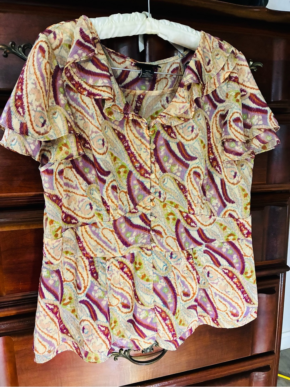 Patterned Ruffle Sleeve Blouse - Multicolor - Picture 5 of 6